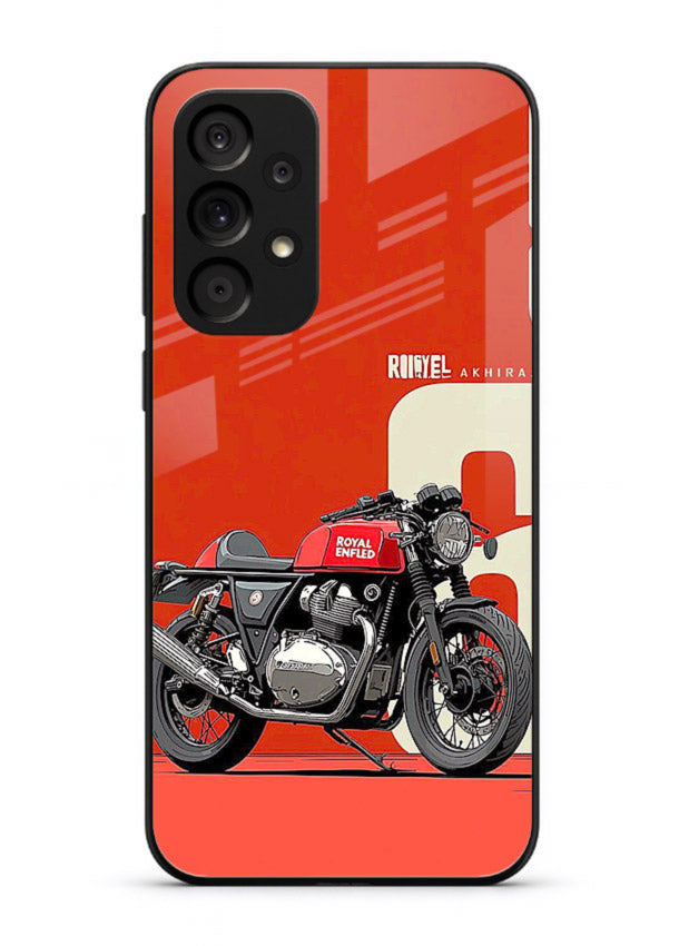Red retro motorcycle artwork on glossy tempered glass Samsung A33 5G back cover