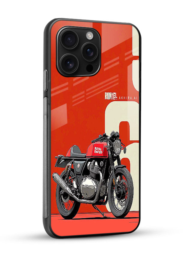 Red retro motorcycle artwork on glossy tempered glass mobile back cover - 2