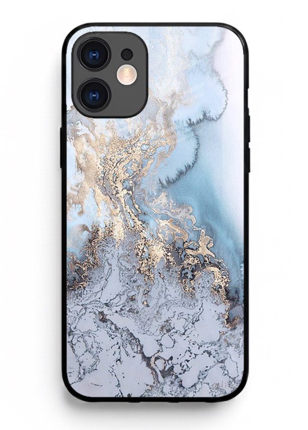 Molten Gold Shards iphone 11 glass back cover with cracked marble and gold shard texture