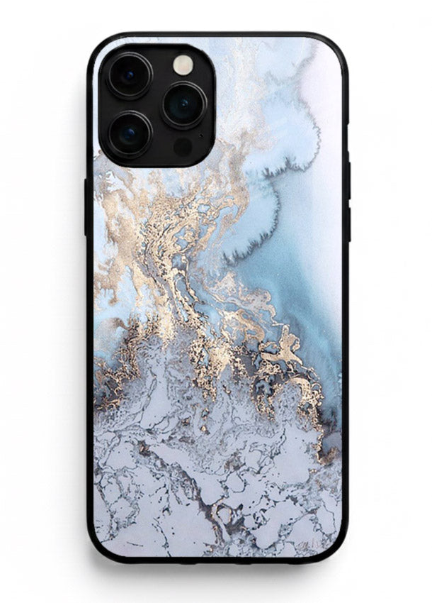 Molten Gold Shards iphone 16 pro max glass back cover with cracked marble and gold shard texture