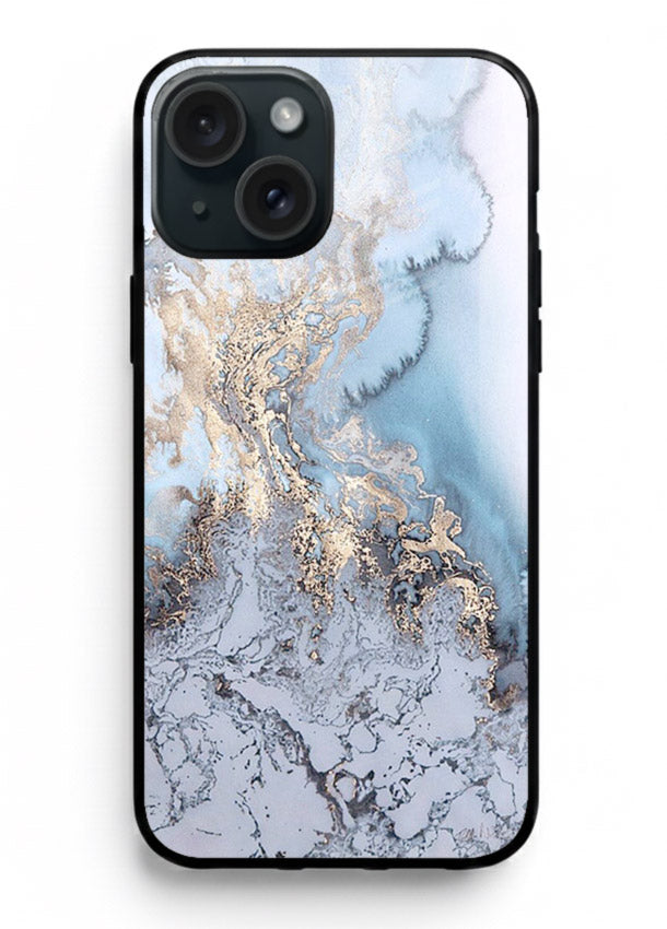 Molten Gold Shards iphone 14 glass back cover with cracked marble and gold shard texture