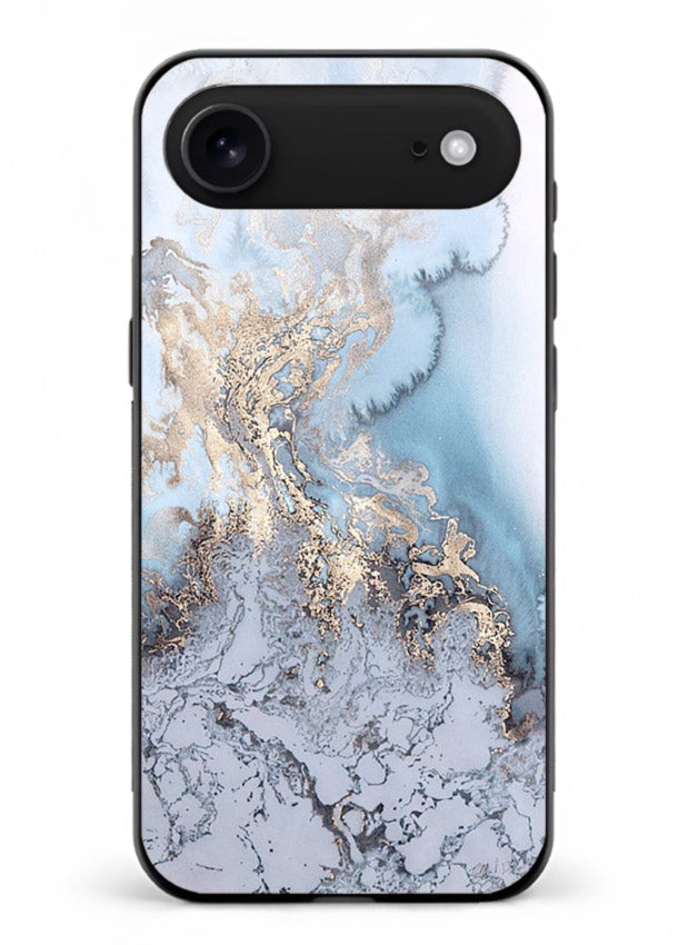 Molten Gold Shards iphone 17 air glass back cover with cracked marble and gold shard texture