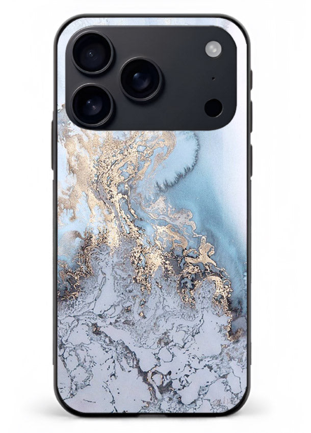 Molten Gold Shards iphone 18 pro max glass back cover with cracked marble and gold shard texture