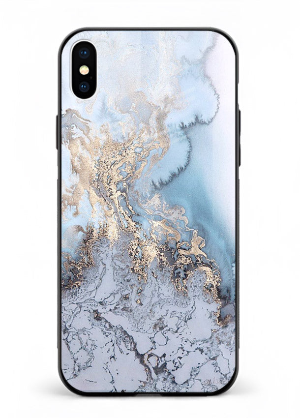 Molten Gold Shards iphone xs max glass back cover with cracked marble and gold shard texture