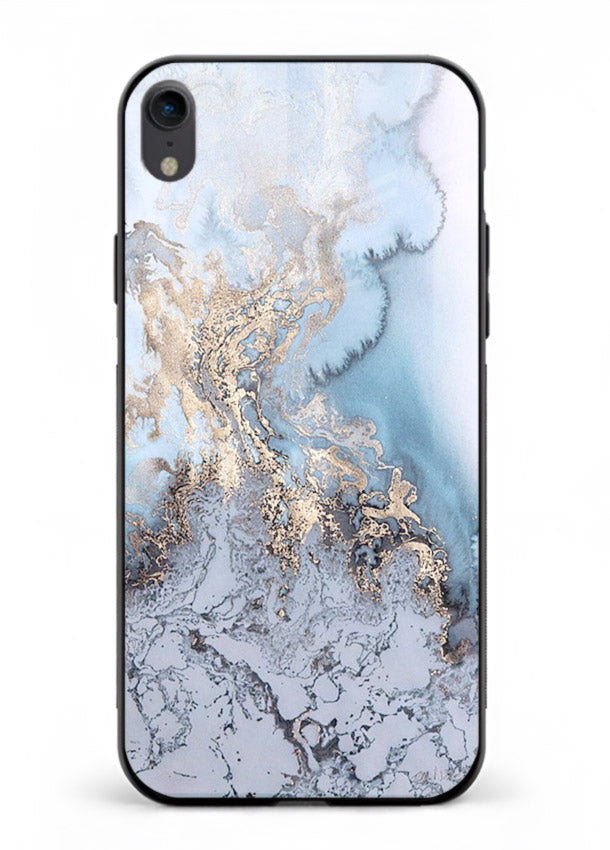 Molten Gold Shards iphone xr glass back cover with cracked marble and gold shard texture