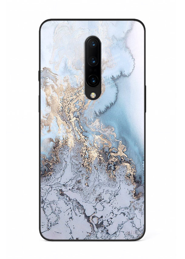 Molten Gold Shards OnePlus 7 Pro glass back cover with cracked marble and gold shard texture