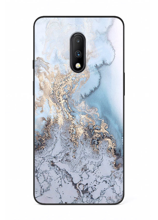 Molten Gold Shards OnePlus 7 glass back cover with cracked marble and gold shard texture