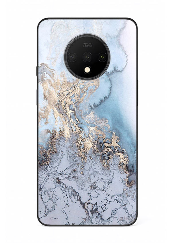 Molten Gold Shards OnePlus 7T glass back cover with cracked marble and gold shard texture