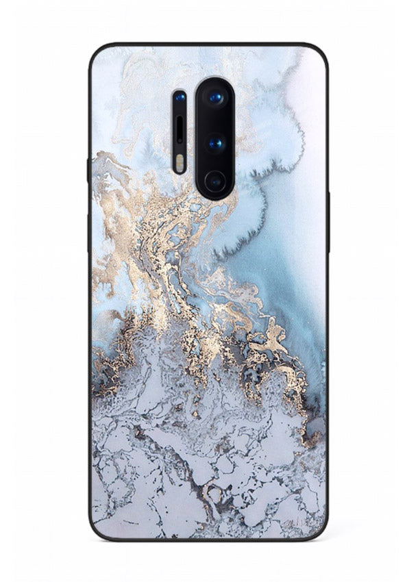 Molten Gold Shards OnePlus 8 Pro glass back cover with cracked marble and gold shard texture