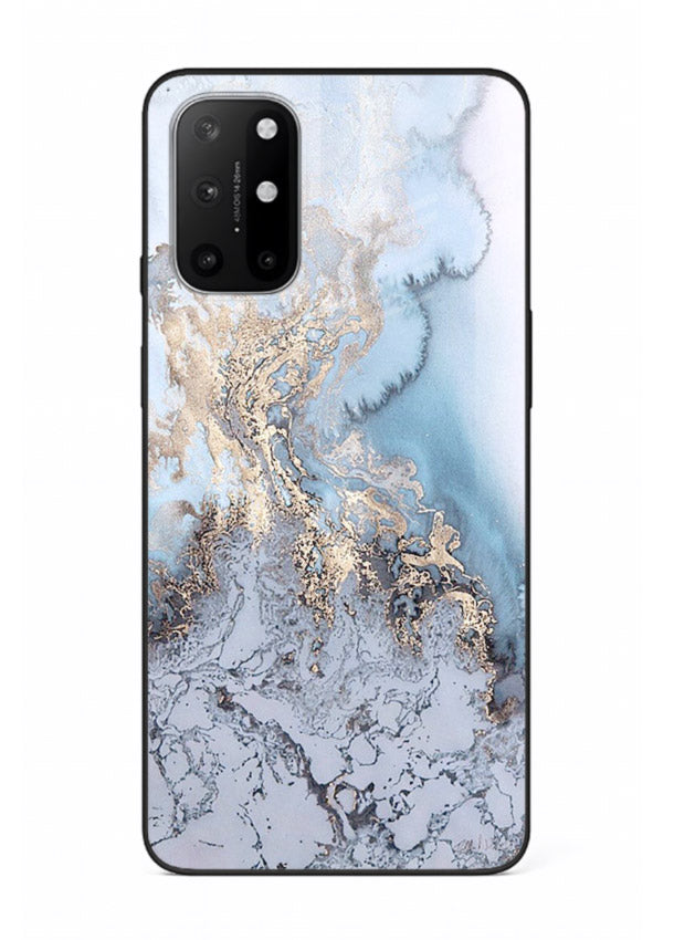 Molten Gold Shards OnePlus 8T glass back cover with cracked marble and gold shard texture