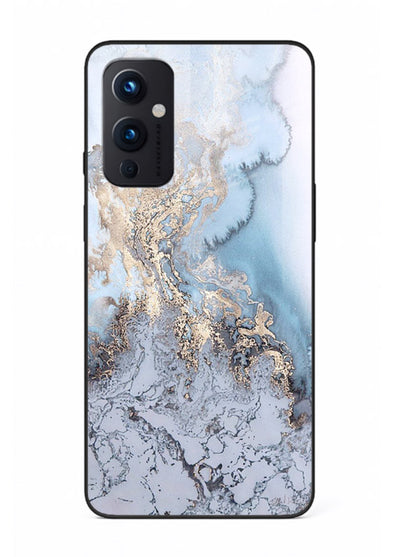 Molten Gold Shards OnePlus 9 Pro glass back cover with cracked marble and gold shard texture