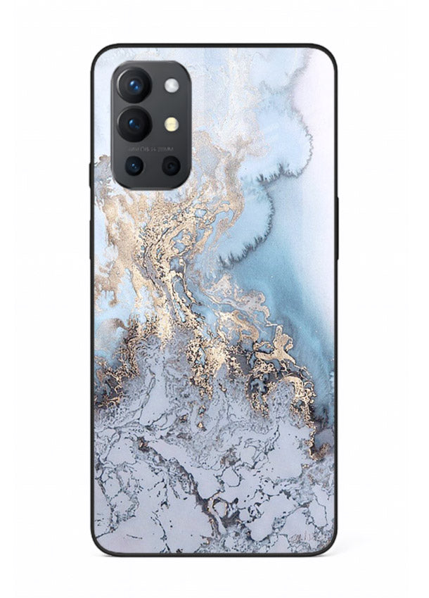 Molten Gold Shards OnePlus 9R glass back cover with cracked marble and gold shard texture