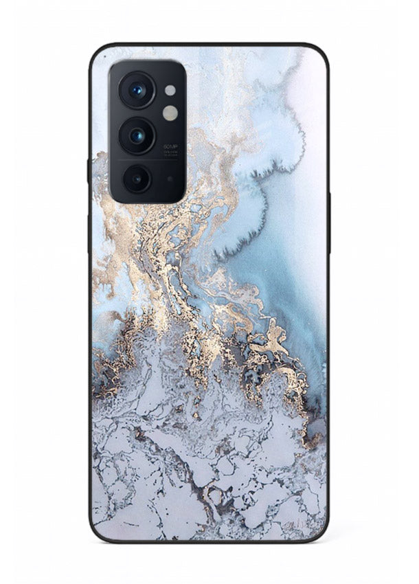 Molten Gold Shards OnePlus 9RT glass back cover with cracked marble and gold shard texture
