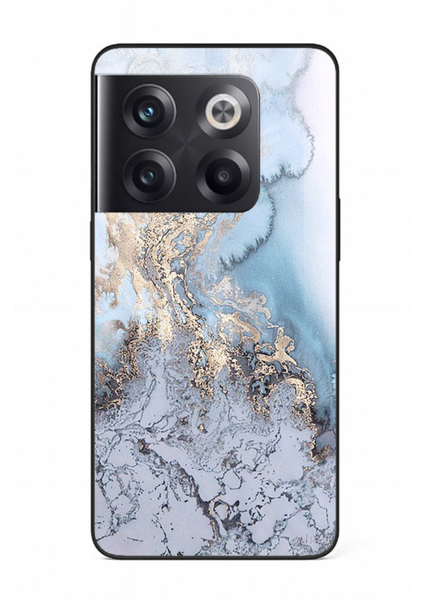Molten Gold Shards OnePlus 10T glass back cover with cracked marble and gold shard texture