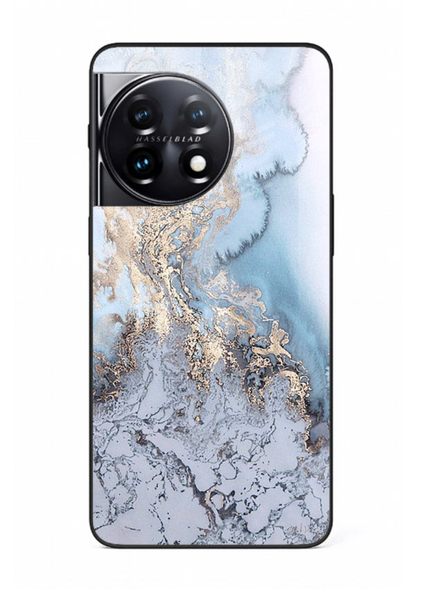Molten Gold Shards OnePlus 11 glass back cover with cracked marble and gold shard texture