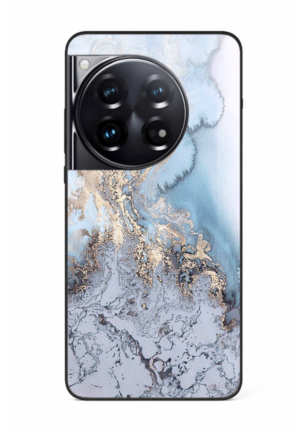 Molten Gold Shards OnePlus 12 glass back cover with cracked marble and gold shard texture