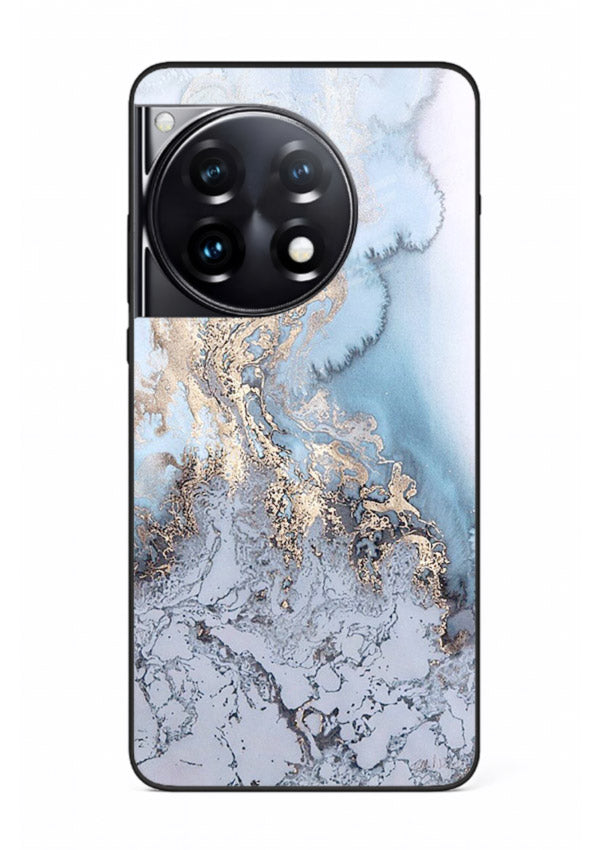 Molten Gold Shards OnePlus 12R glass back cover with cracked marble and gold shard texture