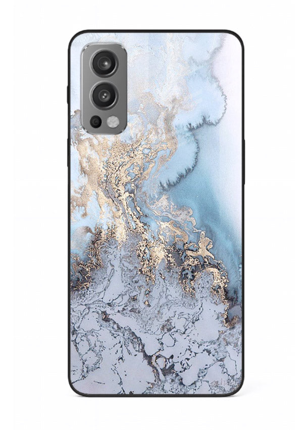 Molten Gold Shards OnePlus Nord 2 glass back cover with cracked marble and gold shard texture