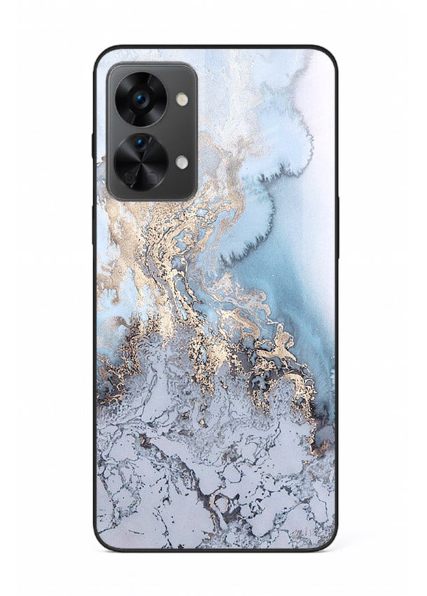 Molten Gold Shards OnePlus Nord 2T glass back cover with cracked marble and gold shard texture