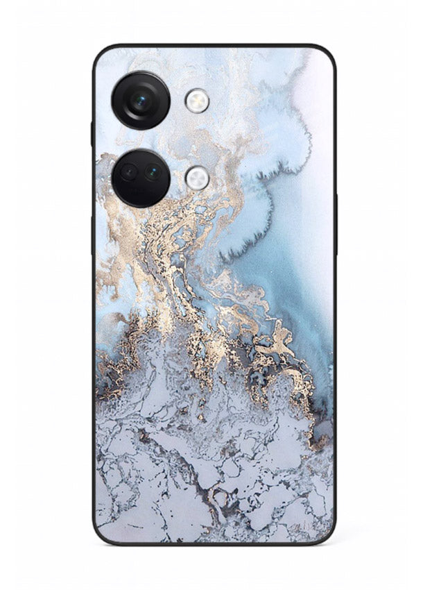 Molten Gold Shards OnePlus Nord 3 glass back cover with cracked marble and gold shard texture