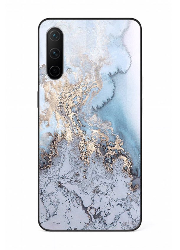 Molten Gold Shards OnePlus Nord CE 5G glass back cover with cracked marble and gold shard texture