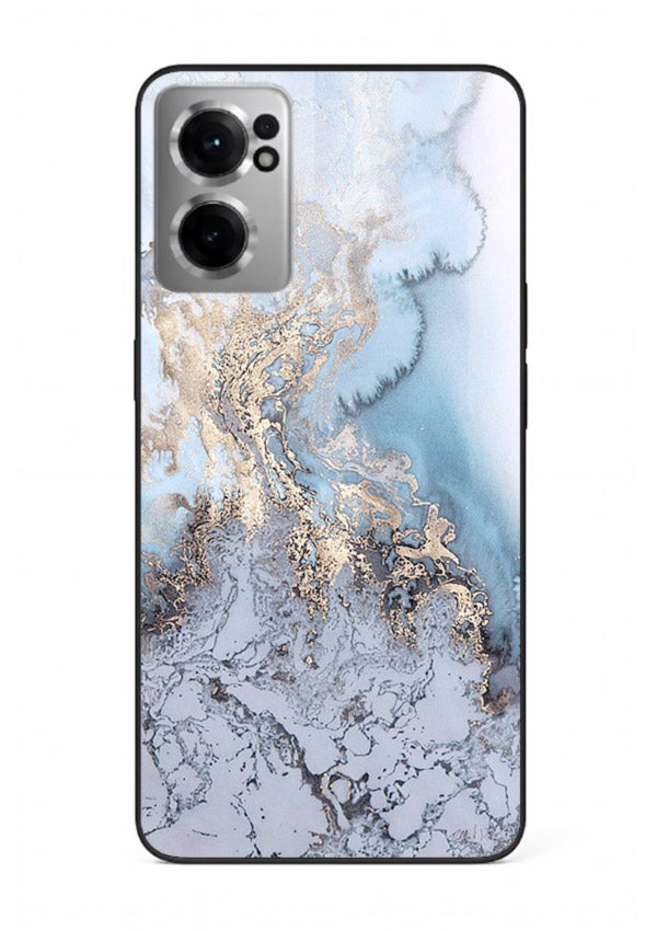 Molten Gold Shards OnePlus Nord CE2 5G glass back cover with cracked marble and gold shard texture