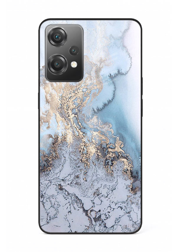 Molten Gold Shards OnePlus Nord CE2 Lite 5G glass back cover with cracked marble and gold shard texture
