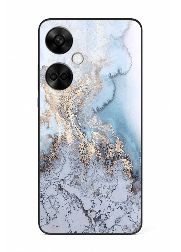 Molten Gold Shards OnePlus Nord CE3 glass back cover with cracked marble and gold shard texture