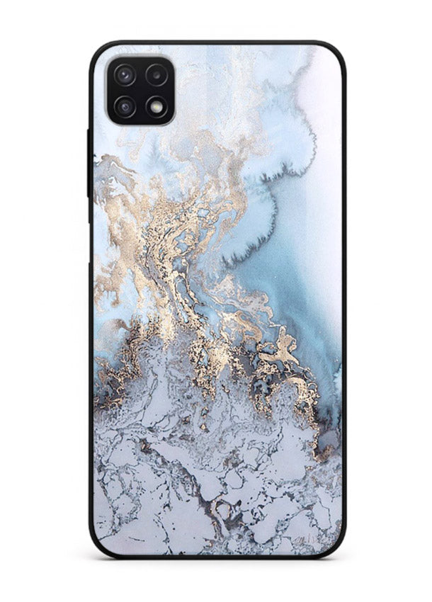 Molten Gold Shards Samsung F42 5G glass back cover with cracked marble and gold shard texture