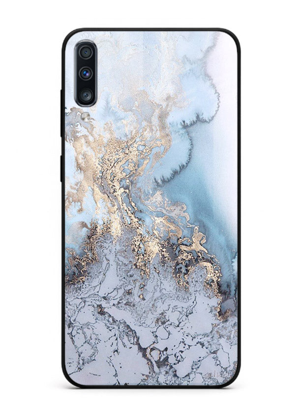Molten Gold Shards Samsung A70 glass back cover with cracked marble and gold shard texture