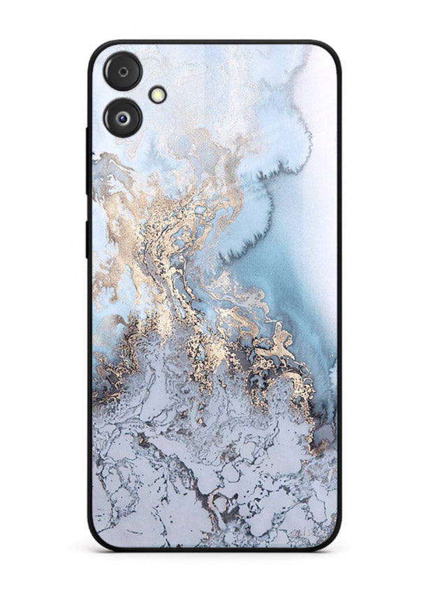 Molten Gold Shards Samsung F05 5G glass back cover with cracked marble and gold shard texture