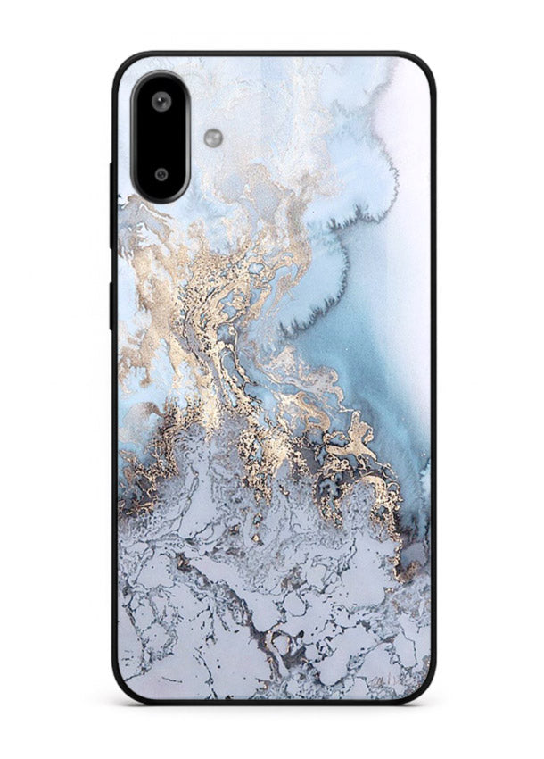 Molten Gold Shards Samsung F06 5G glass back cover with cracked marble and gold shard texture