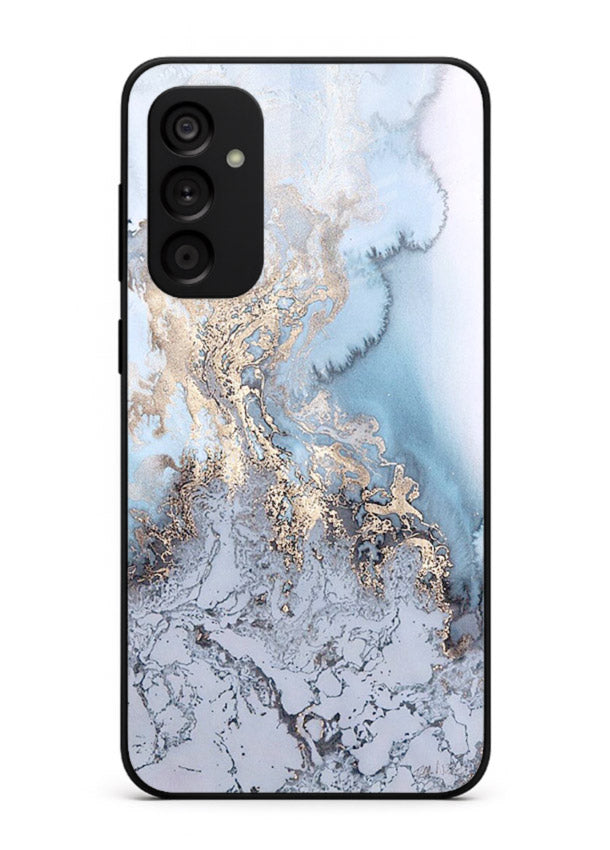 Molten Gold Shards Samsung F54 5G glass back cover with cracked marble and gold shard texture