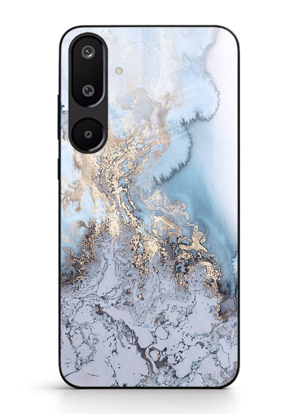 Molten Gold Shards Samsung M16 5G glass back cover with cracked marble and gold shard texture