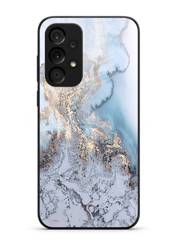 Molten Gold Shards Samsung A33 5G glass back cover with cracked marble and gold shard texture