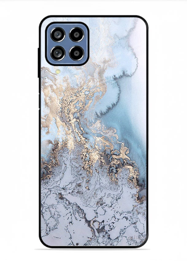 Molten Gold Shards Samsung F62 glass back cover with cracked marble and gold shard texture