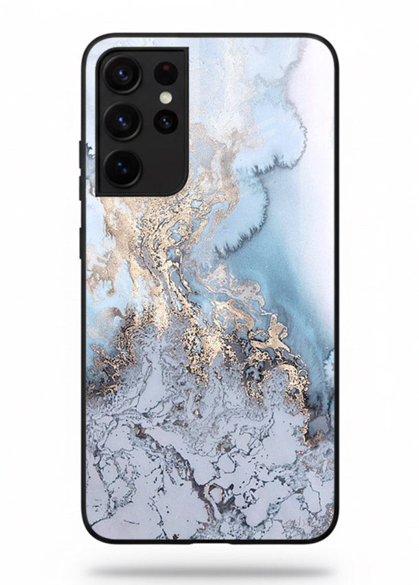 Molten Gold Shards Samsung S21 Ultra glass back cover with cracked marble and gold shard texture