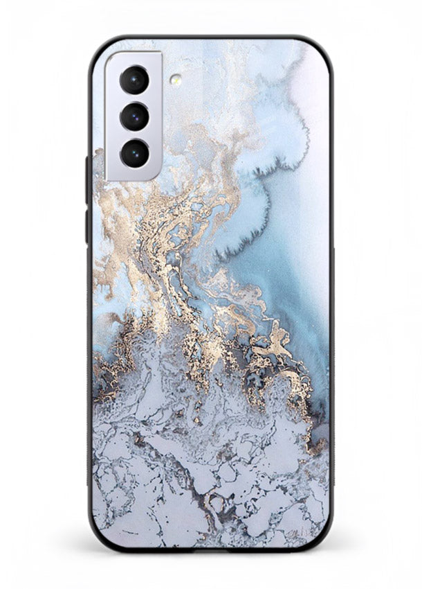 Molten Gold Shards Samsung S21 FE glass back cover with cracked marble and gold shard texture