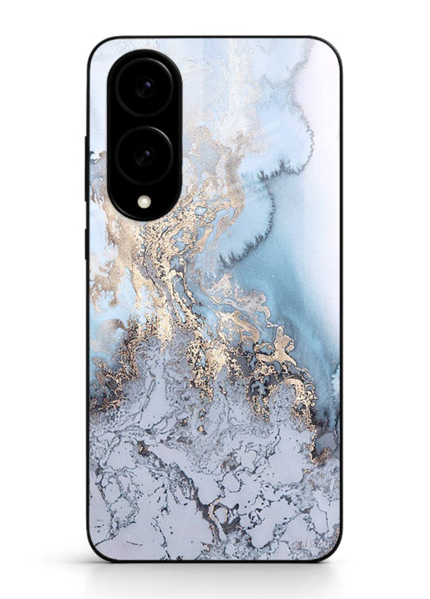 Molten Gold Shards Samsung S25 Edge glass back cover with cracked marble and gold shard texture