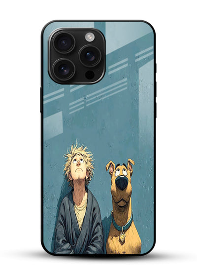 monk and dog aesthetic art glossy vibrant premium glass cover peaceful calm scenery case - Angle Front
