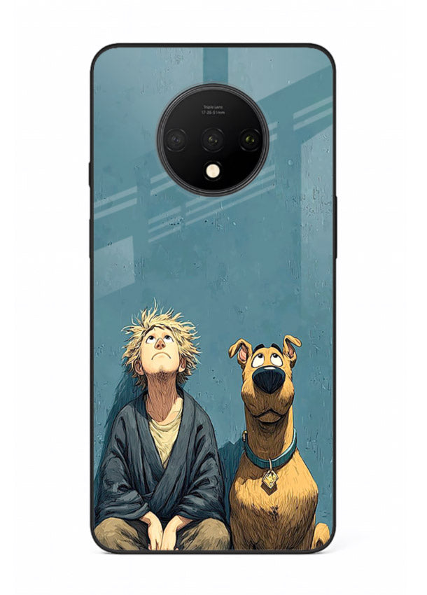 monk and dog aesthetic art OnePlus 7T glass cover peaceful calm scenery case