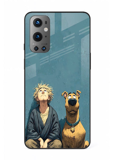 monk and dog aesthetic art OnePlus 9 glass cover peaceful calm scenery case