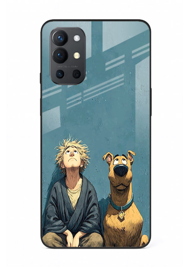 monk and dog aesthetic art OnePlus 9R glass cover peaceful calm scenery case