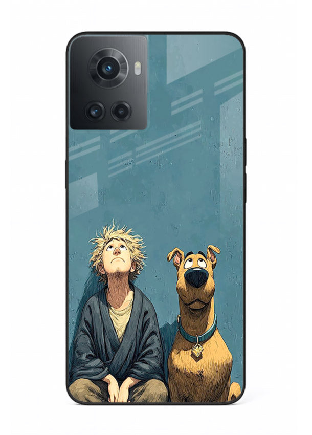 monk and dog aesthetic art OnePlus 10R glass cover peaceful calm scenery case
