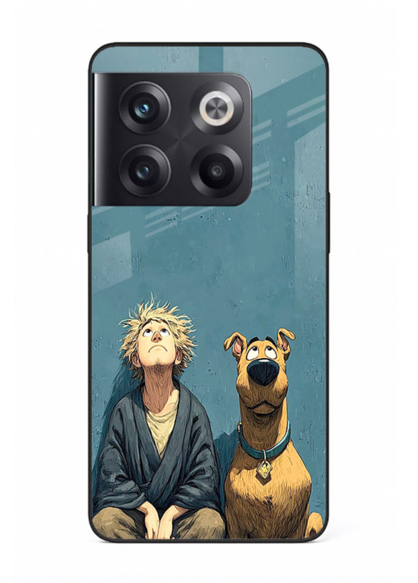 monk and dog aesthetic art OnePlus 10T glass cover peaceful calm scenery case