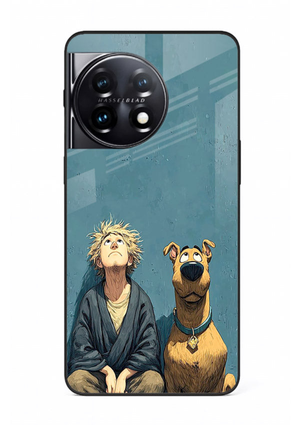 monk and dog aesthetic art OnePlus 11 glass cover peaceful calm scenery case