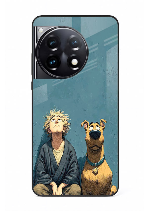 monk and dog aesthetic art OnePlus 12R glass cover peaceful calm scenery case