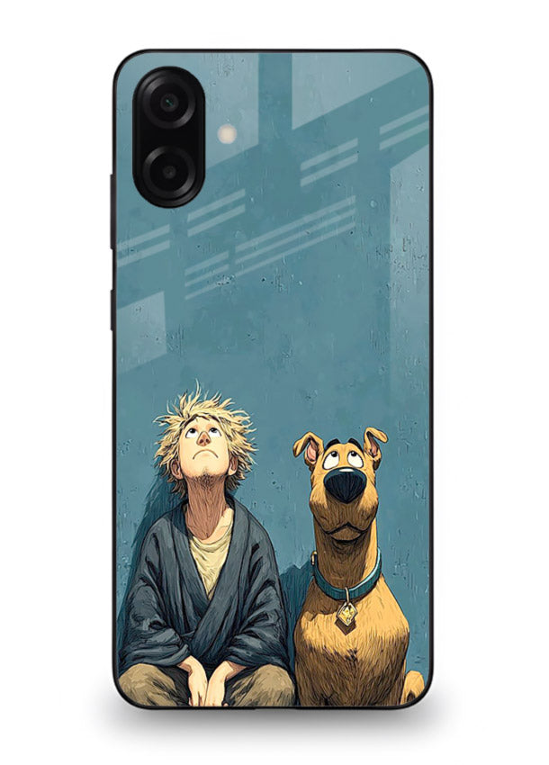monk and dog aesthetic art Samsung A07 4G glass cover peaceful calm scenery case