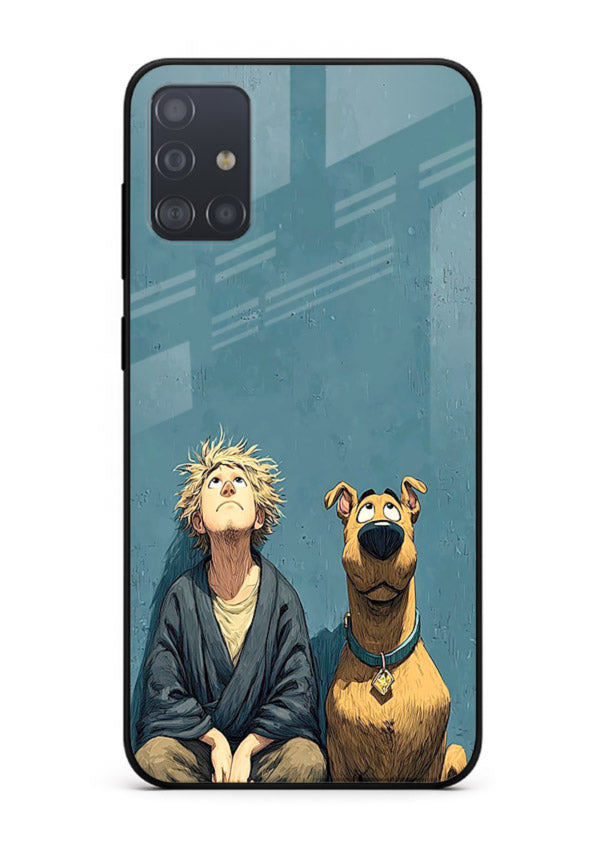 monk and dog aesthetic art Samsung A51 glass cover peaceful calm scenery case