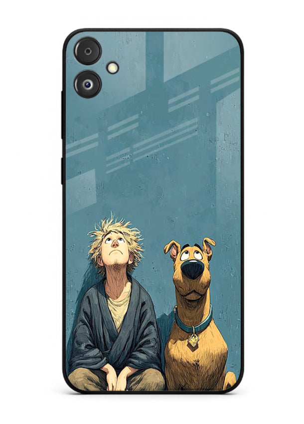 monk and dog aesthetic art Samsung F14 5G glass cover peaceful calm scenery case